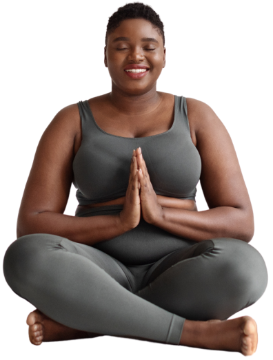 woman smiling in yoga pose